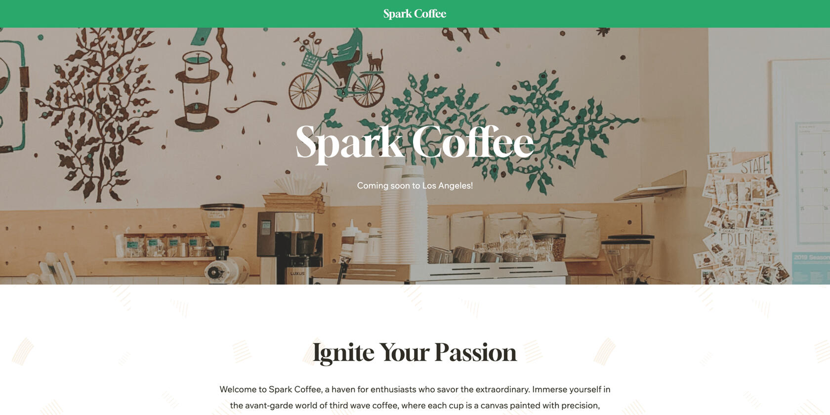 Screenshot of a Demo Website for Spark Coffee